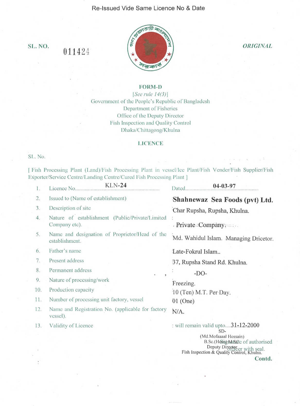 COMPANY LICENCE